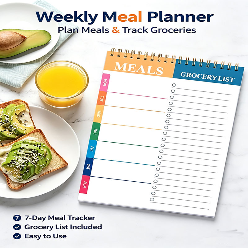 Meal Plan Notepad - 週間食事計画ノートパッド 5.6x8.5インチ、50ページ、切り取り式買い物リストパッド、日々の食品準備とキッチン整理に最適