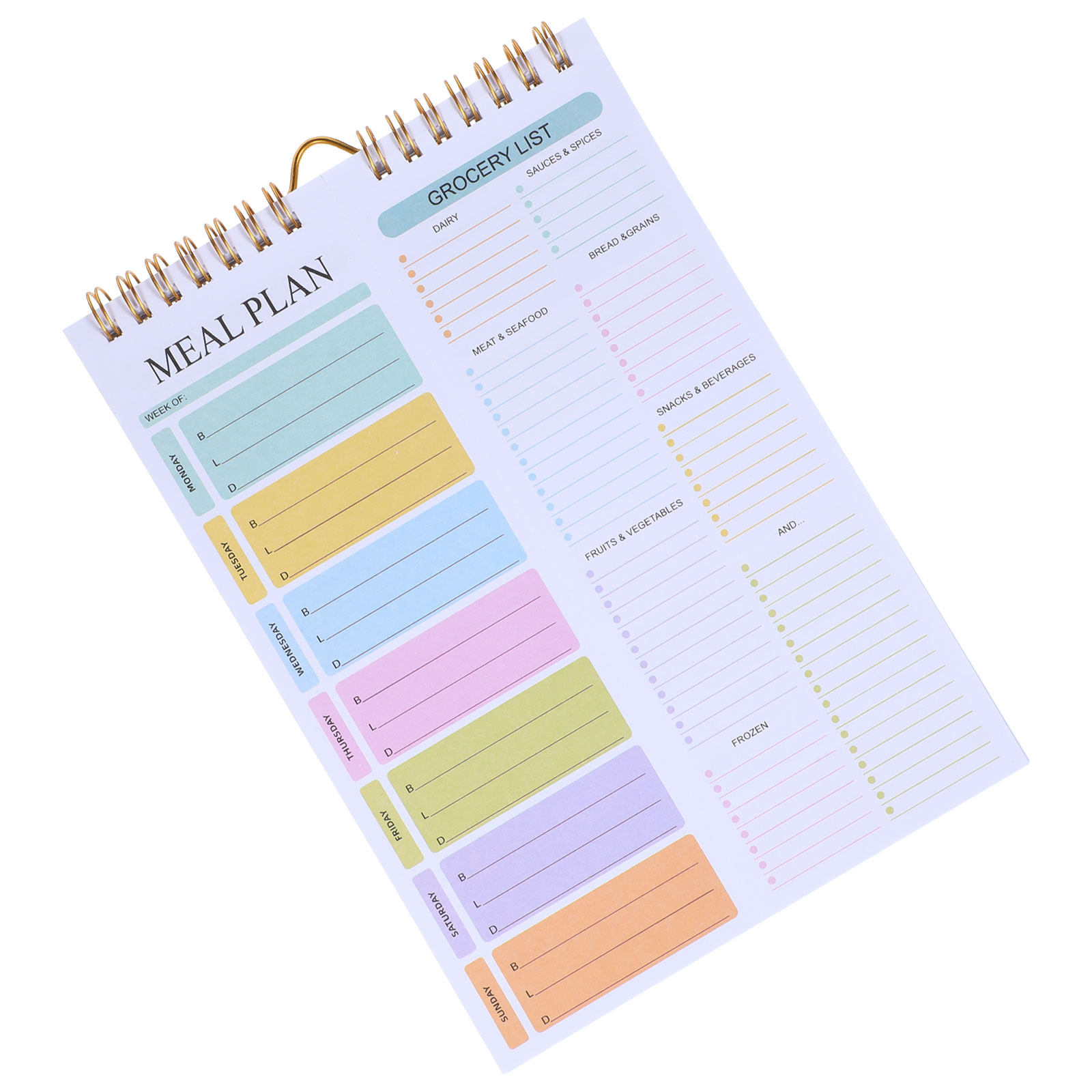 Meal Plan Notepad - パステルカラーA5ウィークリーミールプランナーノートブック、日付なしスパイラルメニュープランナー、マグネット式ティアオフ食料品リストノートパッド、ファミリーミールプランニング