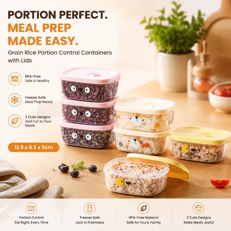 Meal Prep For Weight Loss - 食品グレードのポーションコントロール食品容器、マルチグレイン米用、減量用、定量食事準備用、冷凍可能な玄米保存容器