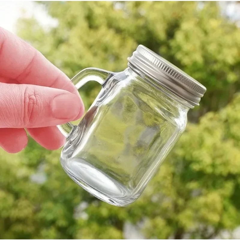 Meal Prep Juice Bottles - ハンドル付きポータブルガラスディスペンシングボトル 液体漏れ防止収納カップ コーヒー ハチミツ レモンジュース オフィス