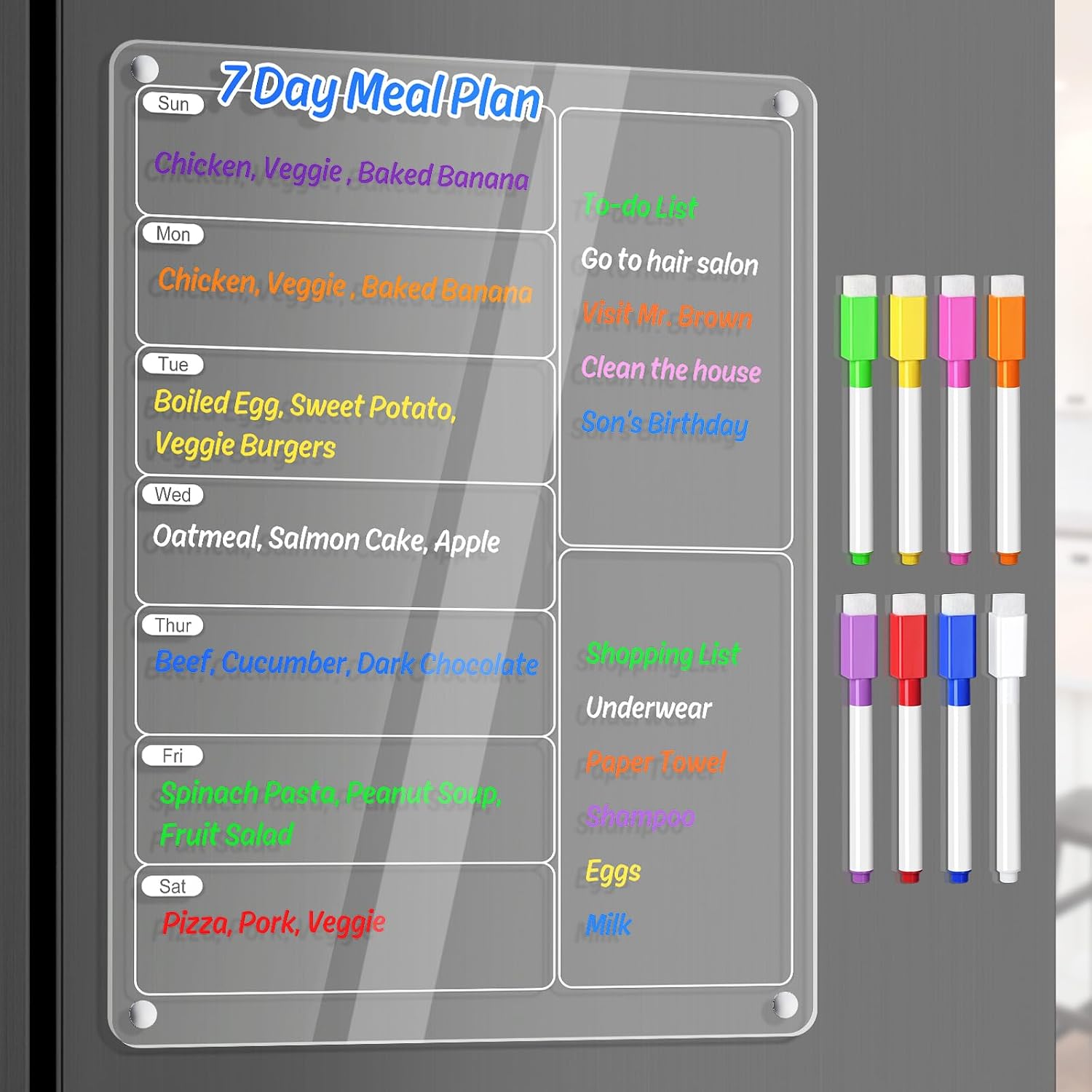 透明アクリル製マグネット式冷蔵庫用週間食事プランナー、ドライ - Meal Plan Notepad のレビューと価格