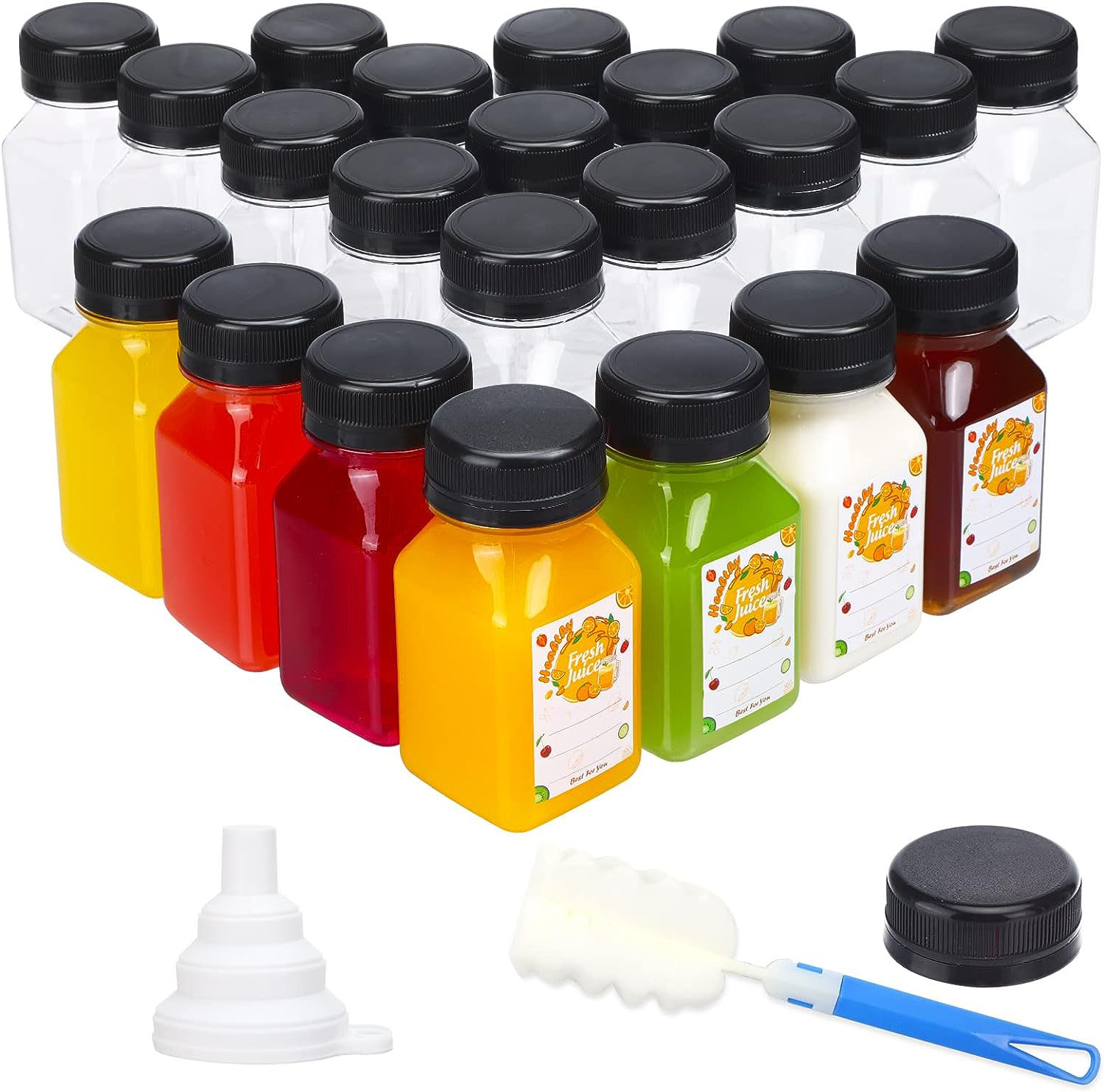 プラスチックジュースボトル、ブラックキャップ、空、再利用可能 - Meal Prep Juice Bottles のレビューと価格