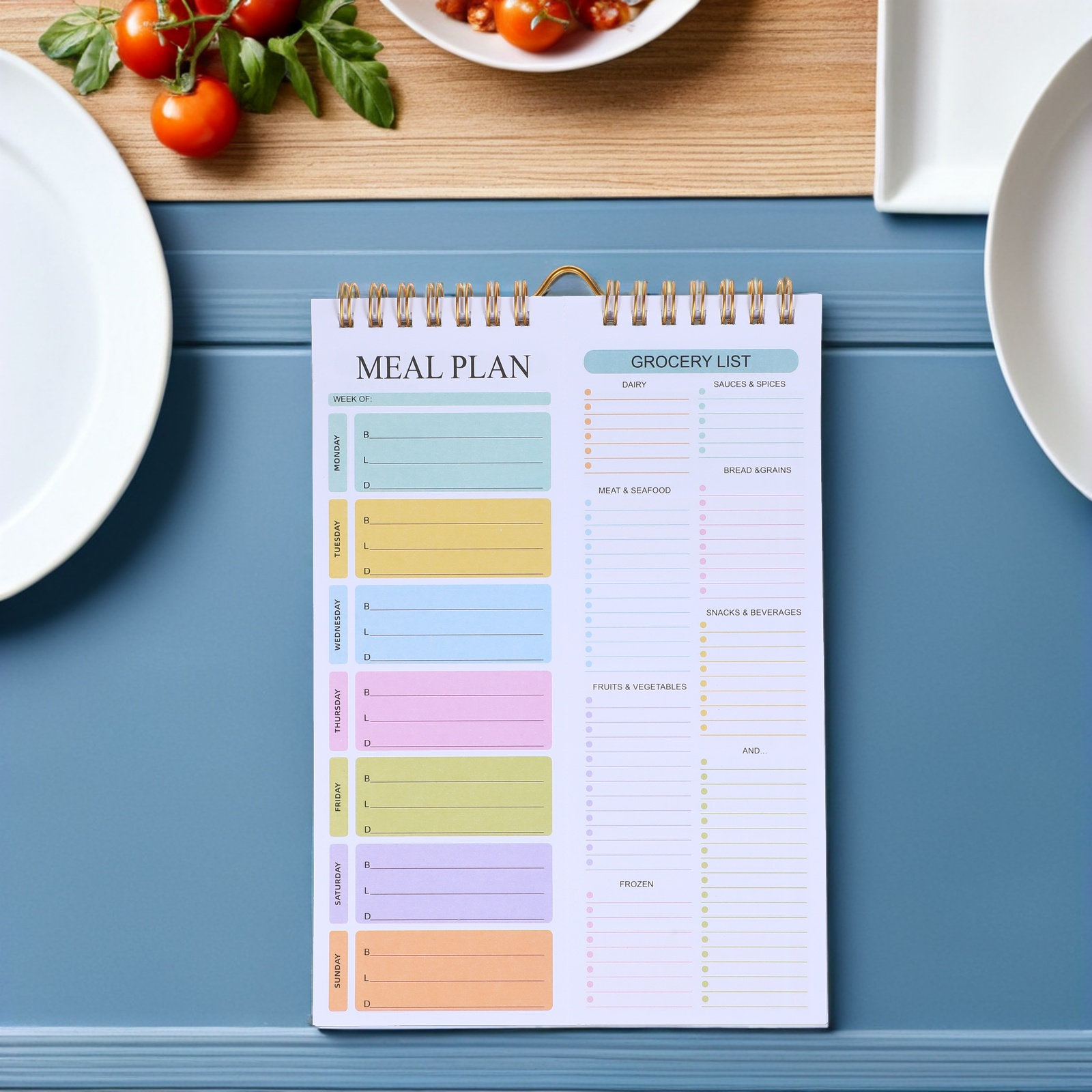 パステルカラーの日付なしA5ウィークリーミールプランナーノー - Meal Plan Notepad のレビューと価格