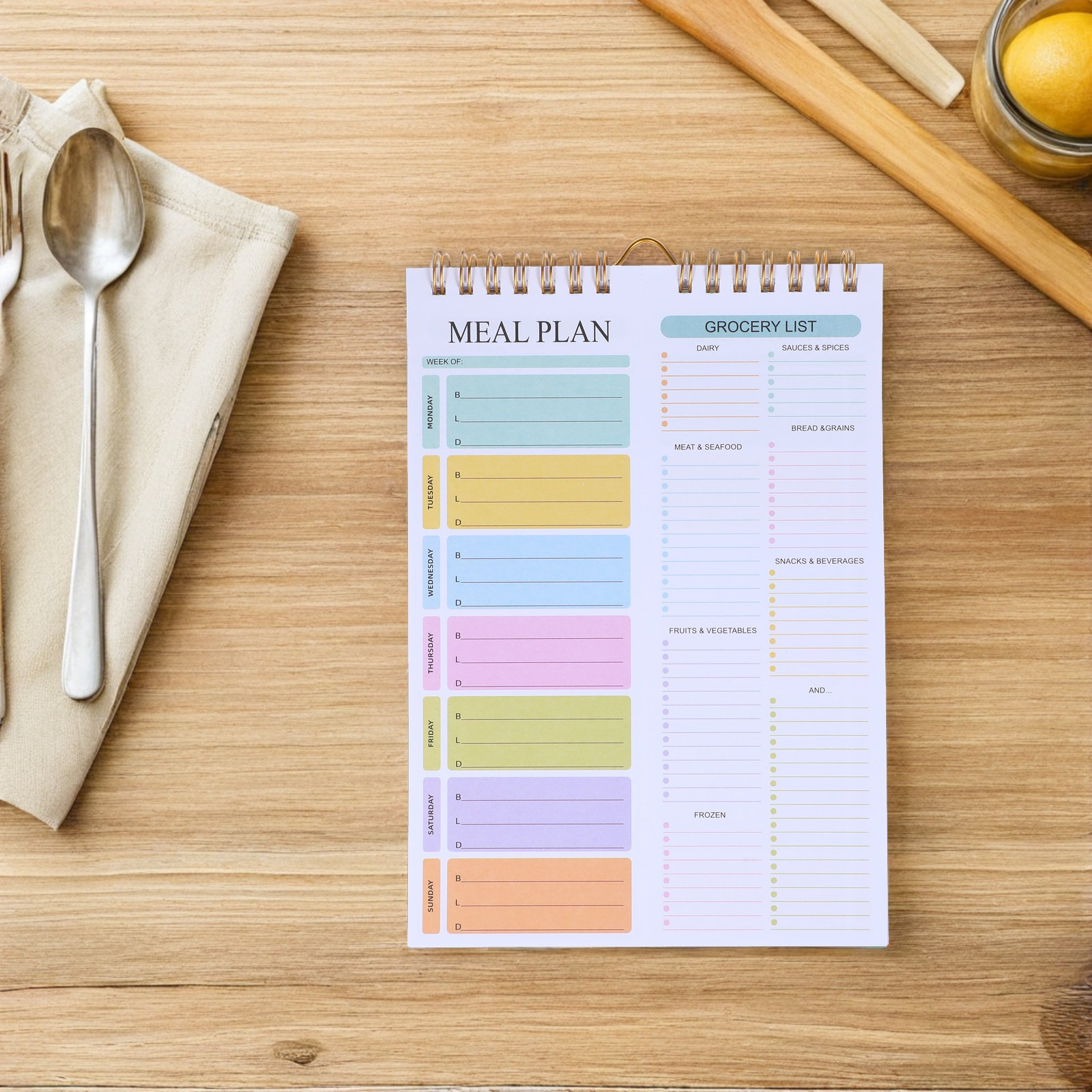 パステルカラーの日付なしA5ウィークリーミールプランナーノー - Meal Plan Notepad のレビューと価格