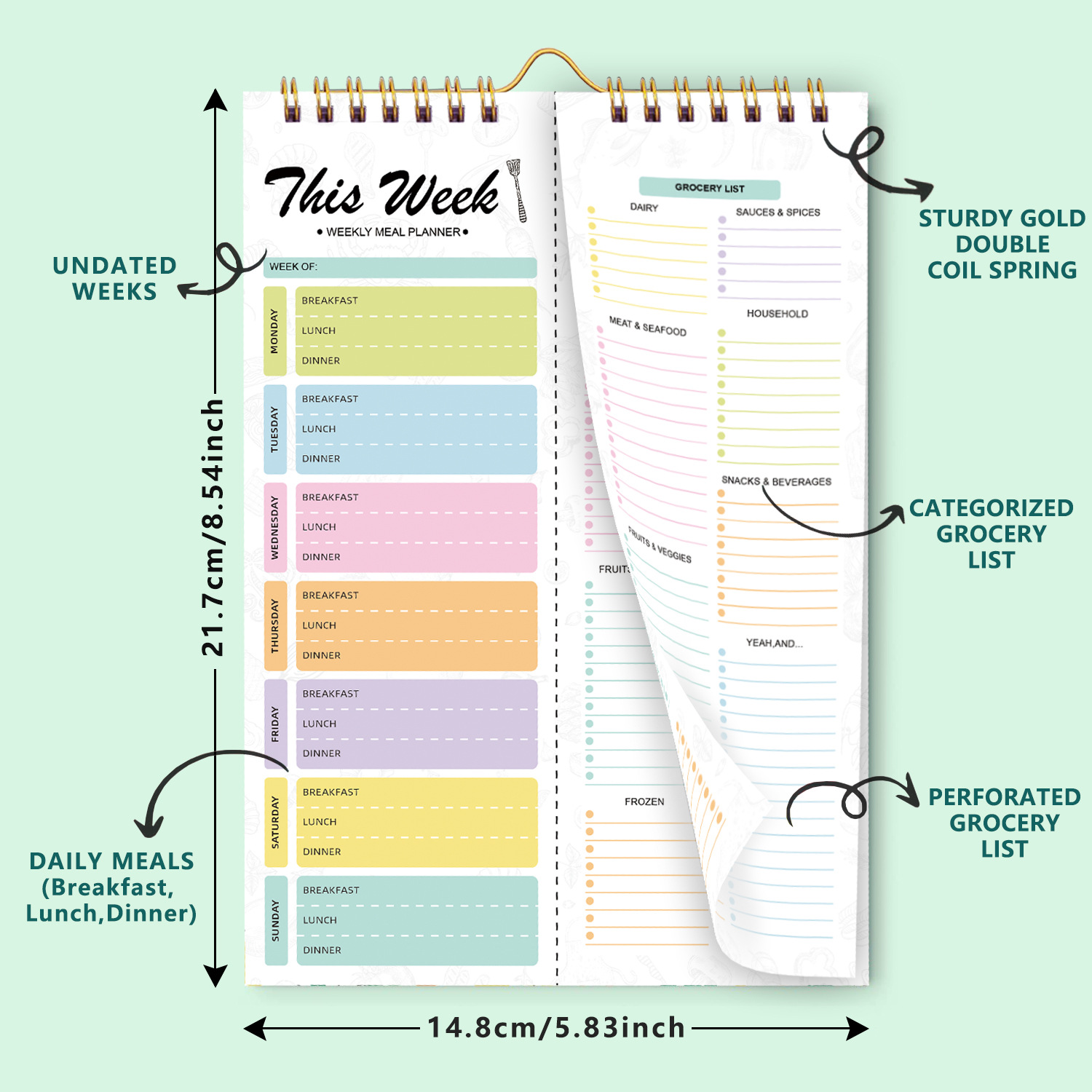 A5スパイラル式ティアオフノートブック、インススタイル、デイ - Meal Plan Notepad のレビューと価格